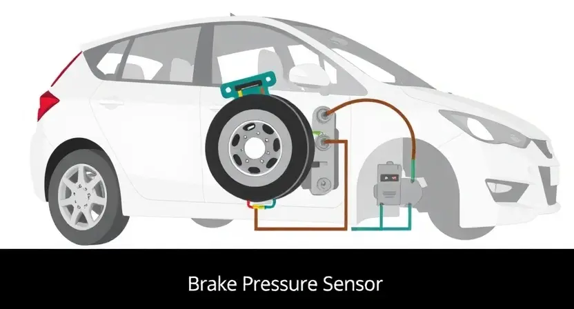 A clean, high-quality technical illustration of a modern car's brake system focusing on the brake pressure sensor circuit, showing the sensor component and wiring harness in a schematic style with a neutral background, no text or labels