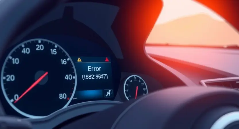 A close-up, detailed illustration of a car's dashboard with a prominent error message displayed on the instrument cluster. The dashboard should be clean and modern, focusing on the error indicator. The background should be blurred to emphasize the dashboard.