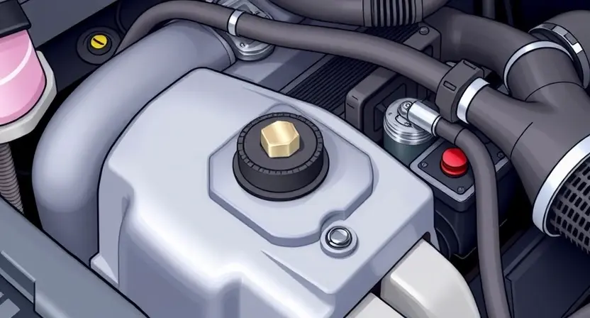 A close-up, detailed illustration of a car engine bay, focusing on the coolant temperature sensor. The sensor should be clearly visible, along with nearby hoses and wiring. The overall scene should convey a sense of automotive mechanics and diagnostics. The engine should be clean and well-maintained. Focus on the sensor's physical appearance and its connection points.