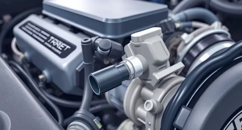 A close-up, detailed illustration of a car's engine bay, highlighting the Mass Air Flow (MAF) sensor. The sensor should be clearly visible, with surrounding engine components subtly in focus. Focus on the sensor's physical appearance and its connection to the intake manifold. The overall lighting should be bright and clean, emphasizing the technical details.