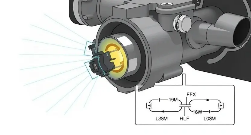 A detailed technical illustration of a throttle body with a focus on the electrical connection and potential signal interference. Show the internal components of the throttle body, highlighting the electrical connector and wiring. Depict a visual representation of a strong electrical signal emanating from the connector, perhaps as radiating lines or a glowing effect. Include a simplified diagram illustrating the circuit path and potential points of interference. The background should be a clean,