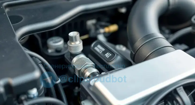 A close-up of a car engine bay with a focus on the engine coolant temperature sensor. The sensor should be clearly visible, and the surrounding engine components should be in sharp focus. The overall lighting should be bright and clean, highlighting the details of the sensor and its connections.