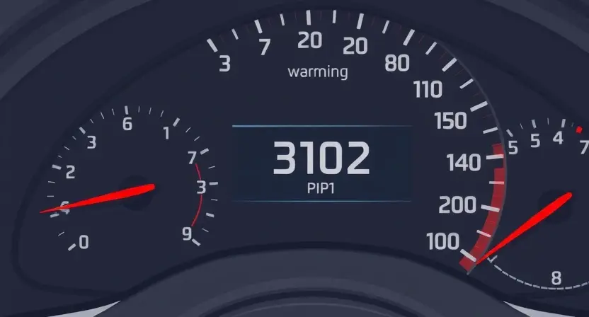 A close-up, detailed illustration of a car's dashboard displaying a warning light and the error code "P3102". The dashboard should be clean and modern. Focus on the warning light and the code display.
