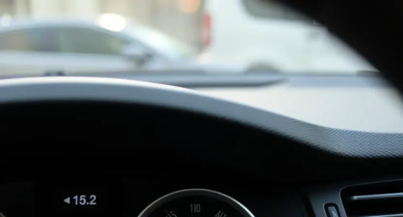 A close-up of a car's dashboard displaying a warning light related to the air conditioning system. The dashboard should be clean and modern, with a focus on the warning indicator. The background should be slightly blurred to emphasize the dashboard.
