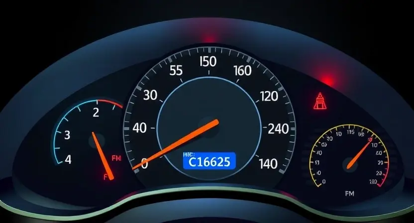 A high-quality technical illustration showing a modern car's tire pressure monitoring system (TPMS) sensor and dashboard warning light, with clear visual emphasis on error code C1625, including diagnostic tools like an OBD2 scanner interface and tire pressure gauge, all rendered in the exact style "HQ-832-448-h"