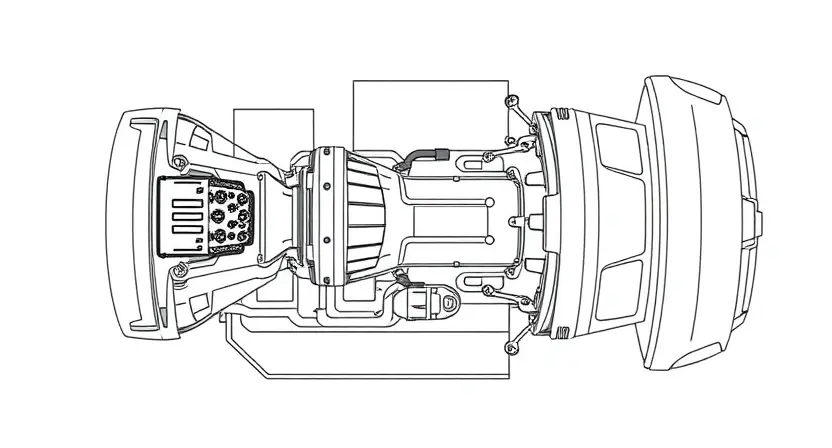 A high-quality technical illustration showing a car's transmission system with a highlighted data bus connector, clean lines, technical diagram style, no text or numbers on the image, neutral background