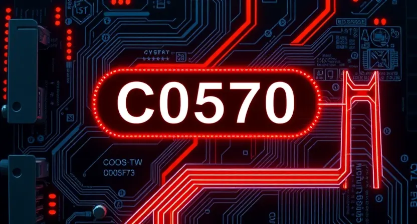A stylized representation of a computer motherboard with a highlighted error code 'C0570'. The motherboard should have glowing lines indicating data flow and a subtle visual representation of a system diagnostic process. Focus on clean lines and a futuristic aesthetic.