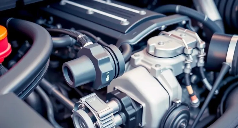 A close-up, detailed illustration of a car's engine bay, specifically highlighting the Mass Air Flow (MAF) sensor. The sensor should be clearly visible, with surrounding engine components subtly in focus. Focus on the sensor's physical appearance and its connection points. The overall lighting should be bright and clean, emphasizing the technical details.
