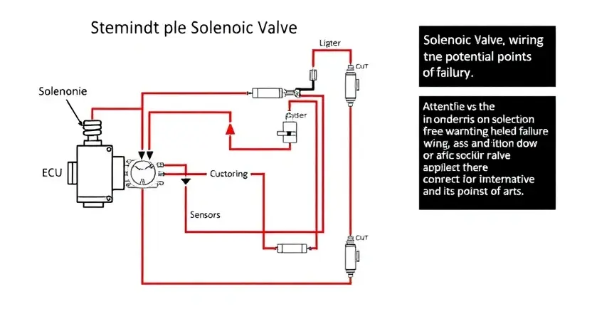 A detailed schematic diagram of an automotive solenoid valve circuit, highlighting the components involved (solenoid, wiring, ECU connection, sensors). The diagram should be clean, well-labeled, and easy to understand, focusing on the electrical connections and potential points of failure.