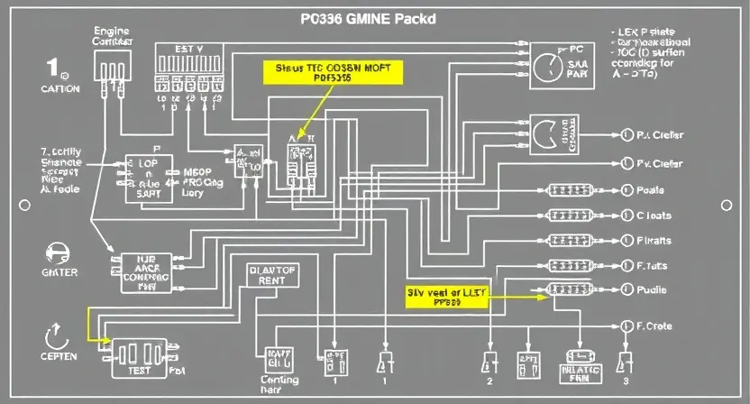 A detailed schematic diagram of an automotive engine control unit (ECU) with highlighted components related to the P0536 diagnostic trouble code. Include wiring diagrams and component labels.
