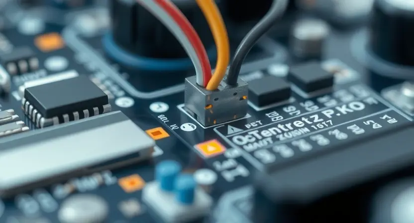A close-up, detailed illustration of a circuit board with a highlighted component representing a faulty sensor. Wires are slightly disconnected, and a small warning symbol is visible near the sensor. The background is blurred, suggesting a diagnostic setting. Focus on the electronic components and the indication of a malfunction.