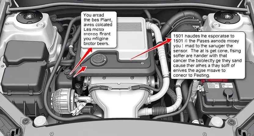 A detailed illustration of an automotive engine bay, focusing on the area related to the P0545 error code. Include visual representations of the relevant sensors, hoses, and components. The engine should be partially disassembled to highlight the potential causes of the code.