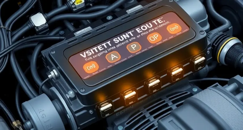 A close-up, detailed illustration of a car's engine control unit (ECU) with highlighted sensors and fuel injectors. The image should visually represent a rich fuel mixture, perhaps with subtle glowing effects around the injectors to indicate fuel delivery. Focus on the internal components and wiring, emphasizing the complexity of the system.