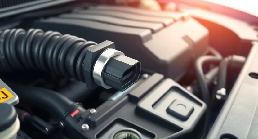 A close-up, detailed illustration of a car's engine bay, highlighting the Mass Air Flow (MAF) sensor. The sensor should be clearly visible, with surrounding engine components subtly in focus. Focus on the sensor's physical appearance and its connection to the intake system. The overall lighting should be bright and clean, emphasizing the technical details.