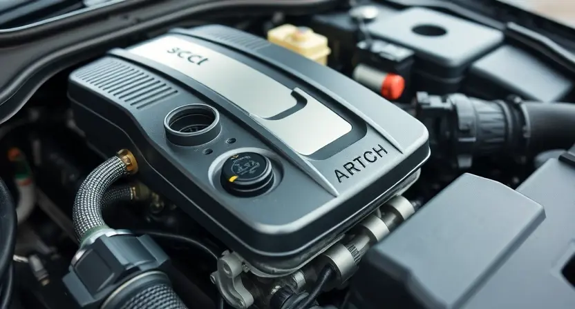 A close-up of a car's engine bay with a focus on the intake manifold and surrounding sensors. The image should visually represent a low barometric pressure situation, perhaps with subtle visual cues like a slightly hazy or diffused atmosphere within the engine bay, suggesting a lack of strong air pressure. The engine should appear clean and well-maintained. The overall lighting should be bright and realistic, emphasizing the mechanical details.