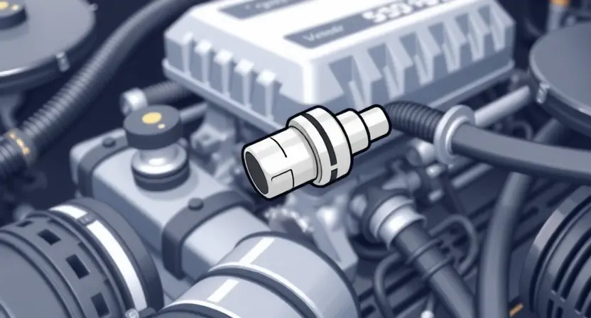 A close-up, detailed illustration of an engine bay with a focus on the oxygen sensor (sensor A). The sensor should be clearly visible, along with surrounding engine components like hoses and wires. The overall lighting should be bright and clean, emphasizing the sensor's physical appearance. The background should be slightly blurred to keep the focus on the sensor.