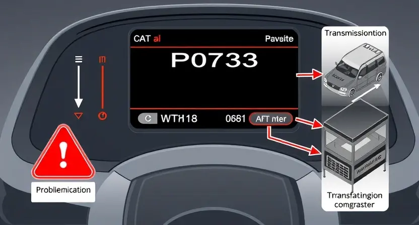 A detailed illustration of a car's diagnostic interface displaying error code P0703. The interface should show the code prominently, along with relevant vehicle information like engine type and date of manufacture. Include visual cues representing the potential causes of the error, such as a malfunctioning transmission or a problem with the vehicle's computer.
