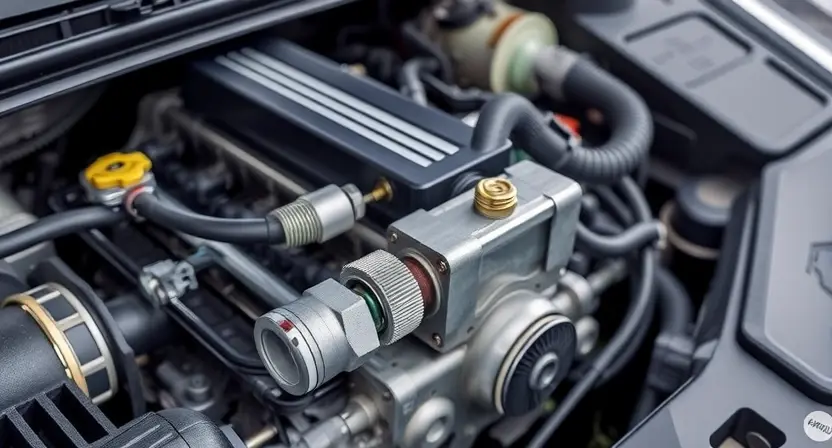 A detailed illustration of a car engine bay, focusing on the turbine actuator. The actuator should be clearly visible, with its components highlighted. Show the potential cause of the error (P2563) with visual cues like a slightly damaged or worn component. The background should be a slightly blurred engine bay environment.