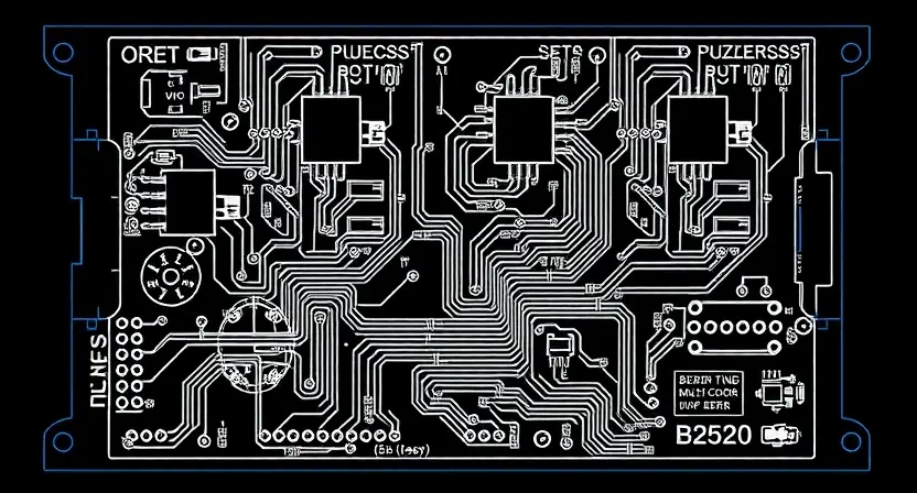 A detailed schematic diagram of a background multi-color lighting controller circuit board. The diagram should clearly show the components, connections, and potential error points related to the B2520 error. Focus on the electronic components and their arrangement.