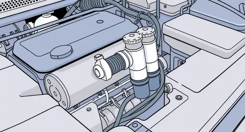A detailed illustration of a car engine bay, focusing on the oxygen sensor located in the first cylinder bank. The sensor should be clearly visible, with surrounding engine components subtly in focus. The overall lighting should be bright and clean, highlighting the sensor's details.