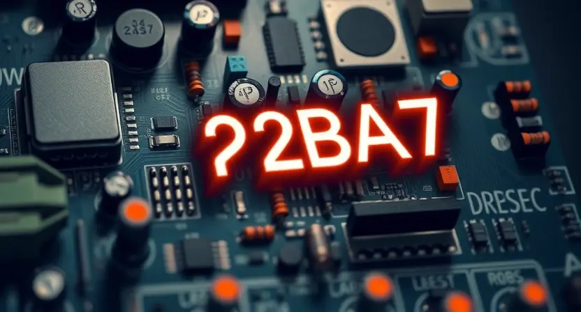 A detailed illustration depicting a complex circuit board with a highlighted error code 'P2BA7' displayed prominently. The circuit board should be visually intricate, showcasing various components like resistors, capacitors, and integrated circuits. The error code should be clearly legible and well-lit, possibly with a subtle glow. The background should be dark and slightly blurred to emphasize the circuit board.