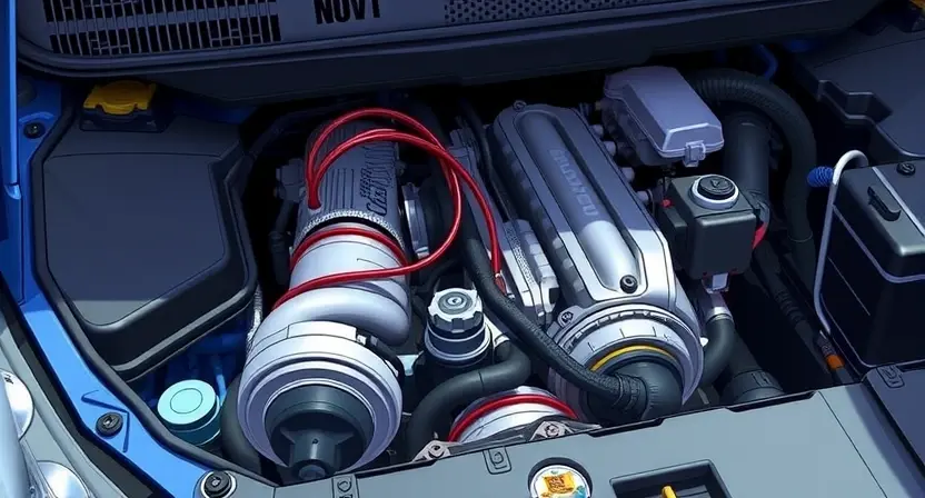 A detailed, high-quality illustration of a car engine bay, focusing on the turbocharger position sensor circuit. The image should clearly show the sensor, wiring, and surrounding components. The lighting should be realistic, highlighting the details of the engine components.