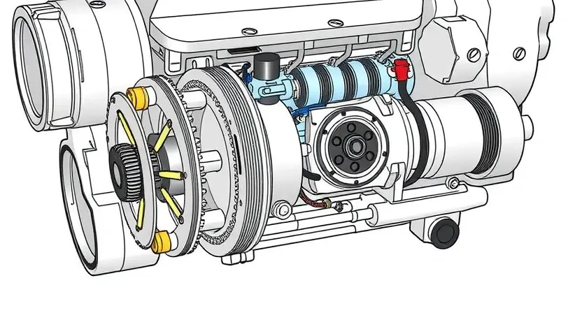 A detailed technical illustration of a high-pressure fuel pump (ТНВД) from an EcoBoost engine, showing internal components such as plunger, camshaft, and fuel rails, with subtle visual indicators of fault P12A1 — like a small warning icon or highlighted area on the fuel pressure sensor — rendered in a clean, professional automotive diagnostic style, no text or labels visible