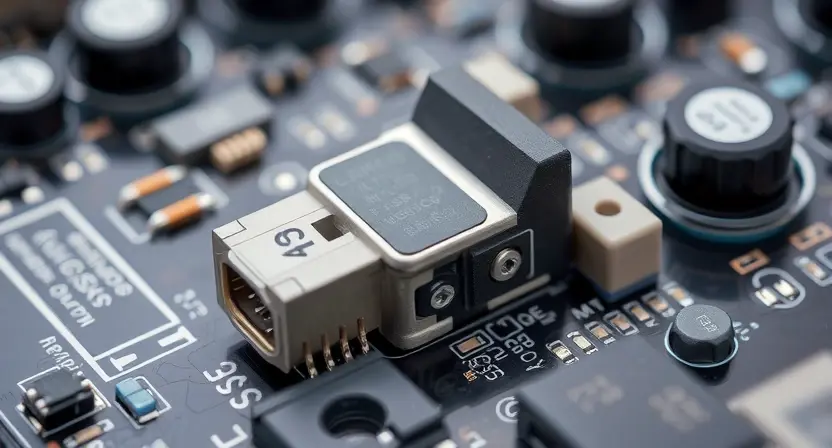 A close-up, detailed illustration of an automotive sensor circuit board. Focus on the angle sensor component, highlighting the signal lines and connection points. The background should be slightly blurred to emphasize the sensor.