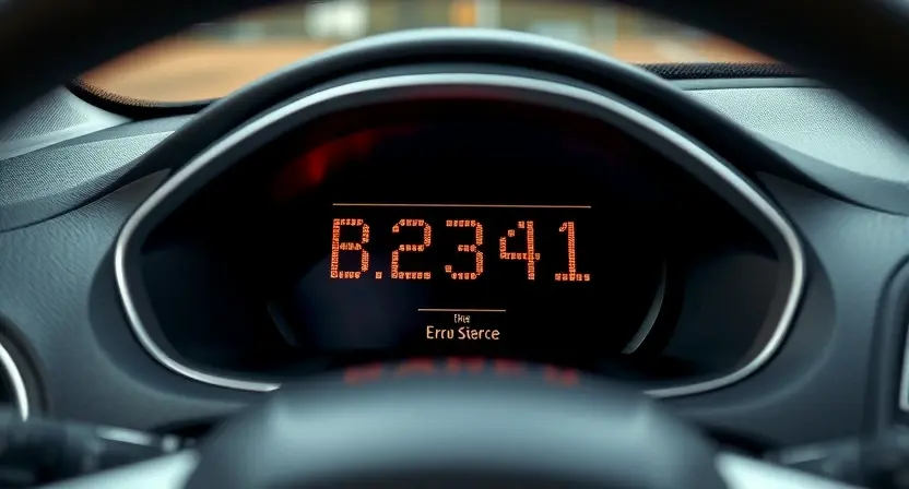 A car dashboard displaying an error message "B2341". The background should be a realistic depiction of a car interior. Focus on the error message and the surrounding dashboard elements.