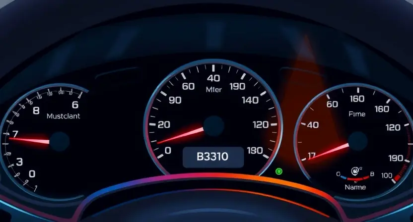A detailed illustration of a car's dashboard with a highlighted indicator light showing an error (B2310). The dashboard should show various gauges and warning lights. Focus on the indicator light and its associated error message.