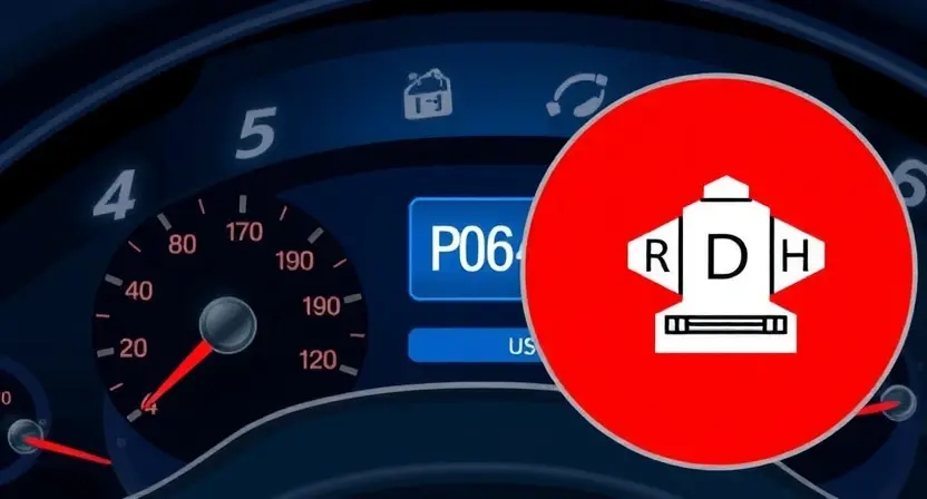 A detailed illustration of a car's dashboard with a diagnostic code display showing 'P0608'. The dashboard should be brightly lit and clearly show the code. Include a visual representation of the 'P0608' code itself, perhaps with a corresponding diagram or symbol.