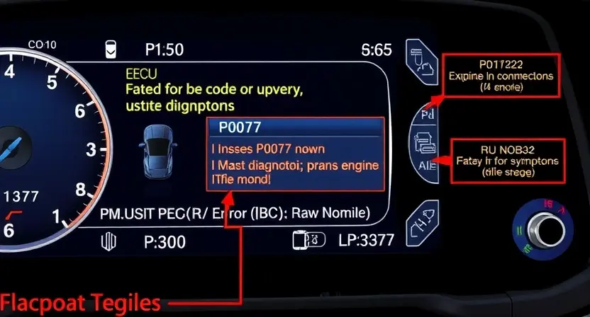 A detailed illustration of a car's engine control unit (ECU) with various diagnostic codes and error messages displayed on a screen. The image should focus on the P0707 code and its associated symptoms.