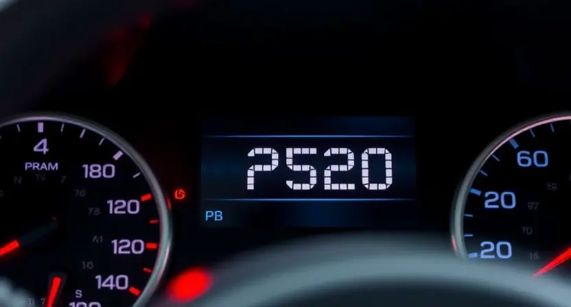 A close-up, detailed image of an automotive dashboard displaying a warning light and the error code "P2520". The background should show a car's interior, focusing on the instrument cluster. The overall lighting should be realistic and highlight the error code clearly.