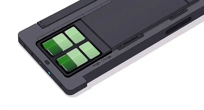 A close-up, detailed illustration of a laptop battery with a visual representation of imbalanced cells. The battery should be partially disassembled to show individual battery cells. Some cells should appear fuller (representing higher charge), while others appear depleted (representing lower charge). Subtle visual cues like color gradients or shading can indicate the charge levels. The background should be a clean, neutral color to emphasize the battery.
