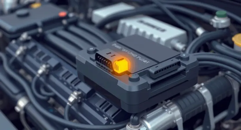 A close-up, detailed illustration of an engine control unit (ECU) with a highlighted sensor wire. The background should subtly suggest an automotive engine bay, but remain out of focus. Focus on the wiring and the ECU's components.