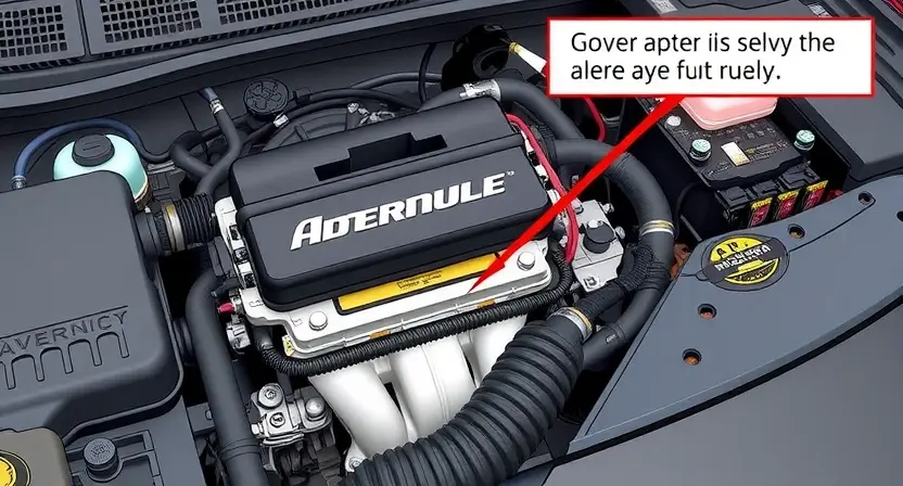 A detailed illustration of an automotive engine bay, focusing on the fuel system components. Include a visual representation of the alternative fuel module, wiring harnesses, and diagnostic tools. The image should depict a potential issue related to the module, such as a disconnected wire or a faulty connector.