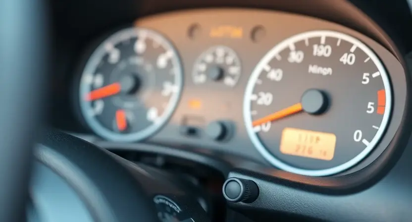 A close-up, detailed image of a car's dashboard, specifically focusing on the instrument cluster and the area around the ignition switch. The dashboard should be clean and well-lit, showcasing the gauges and any warning lights. The car should be a modern Lada/VAZ model. Focus on the electrical components and the general layout of the dashboard.