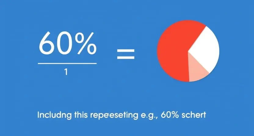 A visual representation of 60% converted to a fraction, displayed clearly. The fraction should be 60/100, with both numerator and denominator prominently shown. Include a visual cue representing the percentage (e.g., a pie chart with 60% shaded).