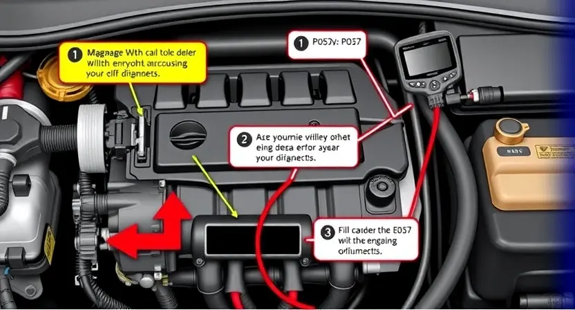 A detailed illustration of a car's engine control unit (ECU) with various diagnostic tools connected, highlighting the P0537 error code. The image should visually represent the technical aspects of the error and its potential causes.