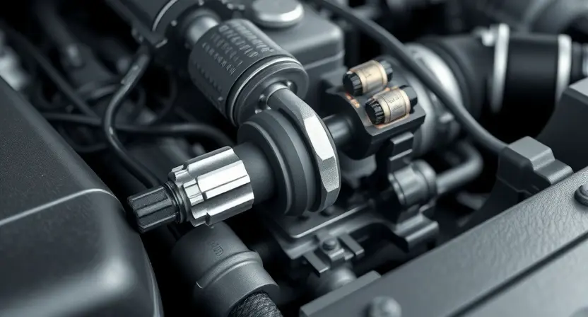 A close-up, detailed illustration of a car's engine bay, focusing on the Mass Airflow Sensor (MAF) and its associated wiring. The sensor should be clearly visible, with emphasis on its connections and the surrounding components. The overall lighting should be bright and clean, highlighting the technical details. The background should be slightly blurred to keep the focus on the MAF sensor.