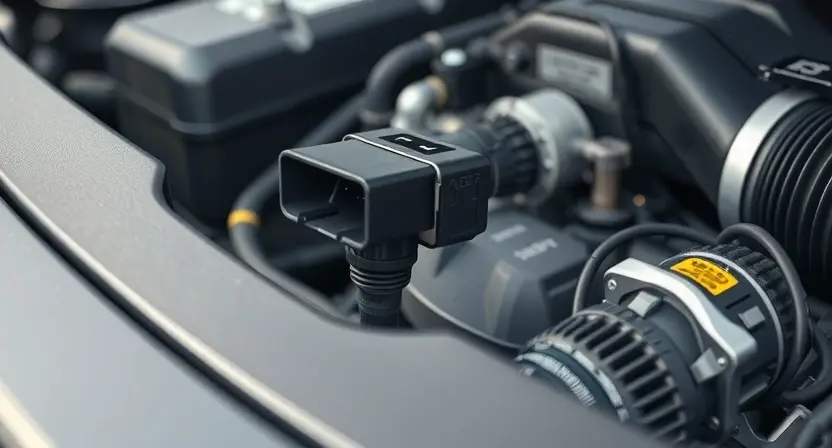 A close-up, detailed illustration of a car's engine bay, focusing on the mass airflow sensor (MAF sensor). The sensor should be clearly visible, with surrounding engine components subtly in focus. The overall lighting should be bright and clean, highlighting the sensor's details.