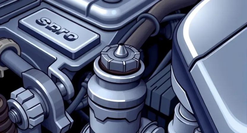 A close-up, detailed illustration of a car engine with a focus on the coolant temperature sensor. The sensor should be clearly visible, with surrounding engine components subtly in focus. The overall color palette should be realistic, showcasing metallic textures and engine fluids. The image should convey a sense of technical precision and diagnostic inspection.