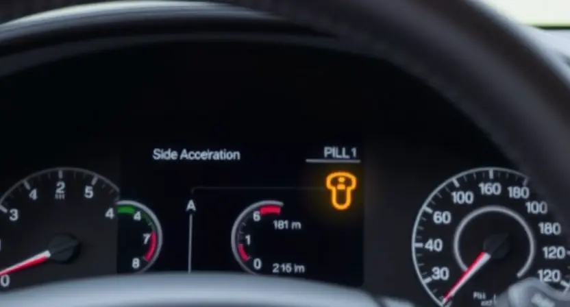 A close-up, detailed illustration of a car's dashboard with a highlighted side acceleration sensor. The sensor should be clearly visible, perhaps with a subtle glow or indicator light suggesting a malfunction. The background should be slightly blurred, focusing attention on the sensor area. The overall aesthetic should be clean and informative, suitable for a technical guide.