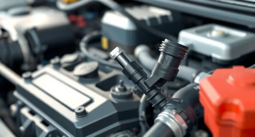A close-up, detailed illustration of a car's engine bay. Focus on the mass airflow sensor (MAF sensor) and its surrounding components. The sensor should be clearly visible, with wires and hoses connected. The overall lighting should be bright and clean, highlighting the sensor's details. The background should be slightly blurred to emphasize the sensor.