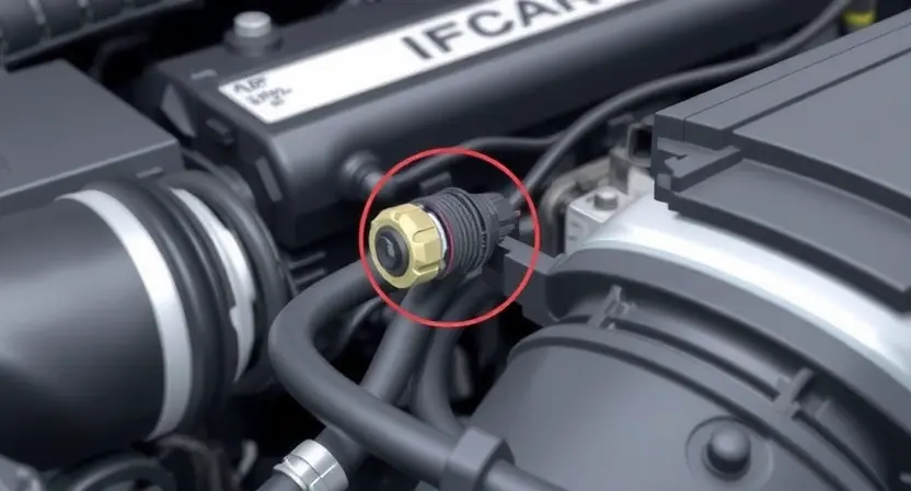 A close-up, detailed illustration of a car's engine bay, focusing on the Mass Air Flow (MAF) sensor and its connection to the engine's intake system. Highlight the sensor's position and wiring. Include subtle visual cues suggesting a disrupted airflow, like a slight blur or distortion around the sensor. The overall image should convey technical accuracy and clarity.
