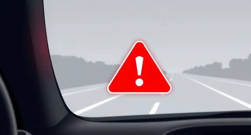 A high-quality technical illustration showing a vehicle's blind spot monitoring system indicator light on the left side of the dashboard, with a clear error symbol or warning sign indicating a circuit fault, rendered in the style "HQ-832-448-h"