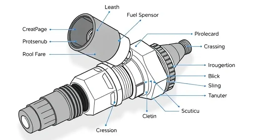 A detailed illustration of a fuel system sensor, highlighting its components and connections. The sensor should be depicted in a technical drawing style, with clear labels for each part. The background should be a clean, white surface.