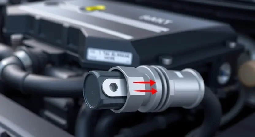 A close-up, detailed illustration of a car's intake manifold with a temperature sensor. The sensor should be clearly visible, with subtle glowing lines indicating a low signal. Focus on the sensor and its connection to the manifold. The background should be blurred, suggesting the engine compartment.