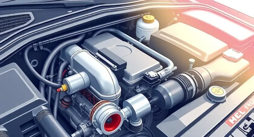 A detailed illustration of a car engine bay, focusing on the throttle body and related components. The throttle body should be clearly visible, with hoses and wiring connected. The engine should be in a neutral state, not running. The overall lighting should be bright and realistic, highlighting the mechanical details.