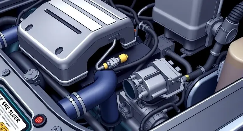 A detailed illustration of a car's engine bay, focusing on the oxygen sensor and related wiring. The sensor should be clearly visible, with wires connected to it. The engine should be partially visible, showing components like the intake manifold and exhaust system. The overall lighting should be bright and informative, highlighting the sensor's location.